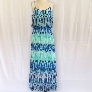 NWT Teal & Blue Chiffon Maxi Dress.